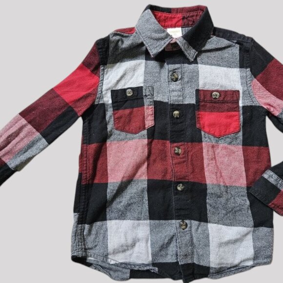 GYMBOREE Red and Black Plaid Flannel Button Front Shirt Boys Size 4 - Picture 3 of 3